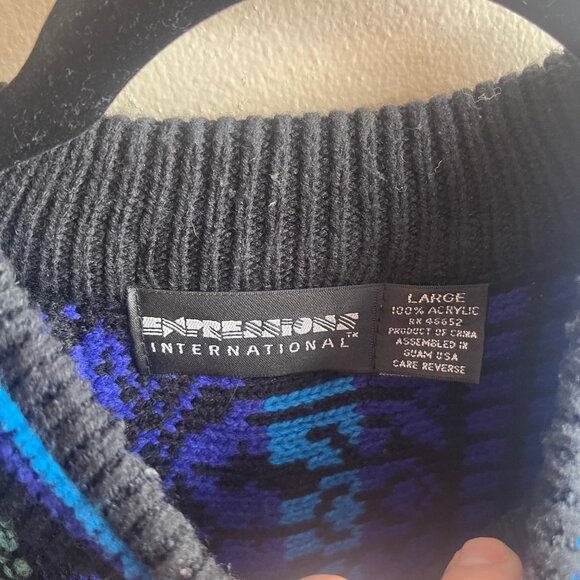 80s Expressions International Sweater Men Large Blue Chunky Grandpa Colorful X - Picture 7 of 10